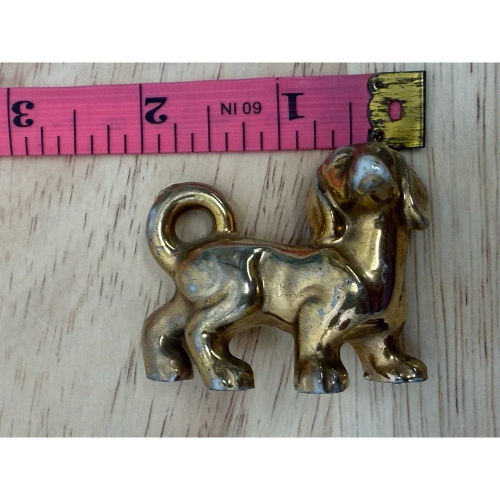 Ceramic Gold Colored‎ Dachshund Wiener Dog Miniature Figurine Japan 1950s #AA